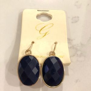 Navy Gold Geometric Oval Earrings